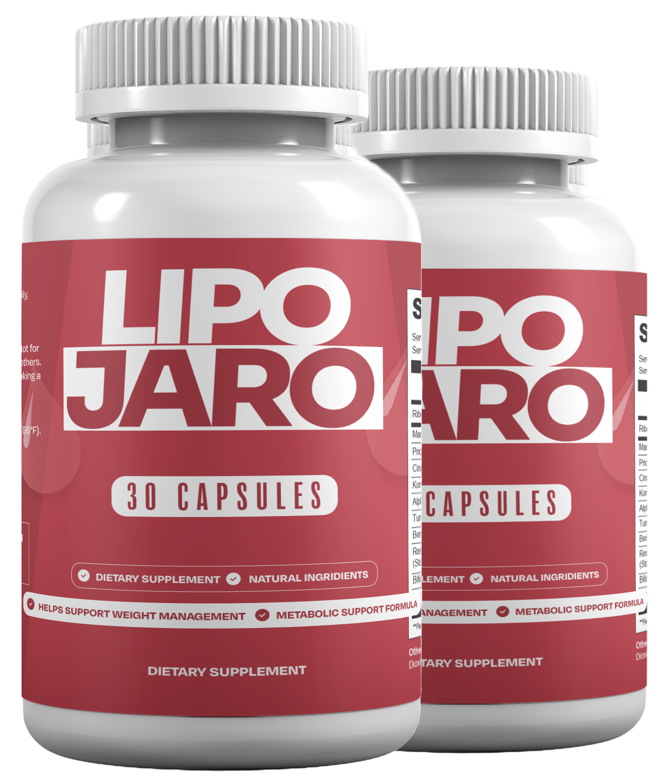 LipoJaro dietary supplement bottle with vegetable capsules — 11 fully-disclosed ingredients per capsule